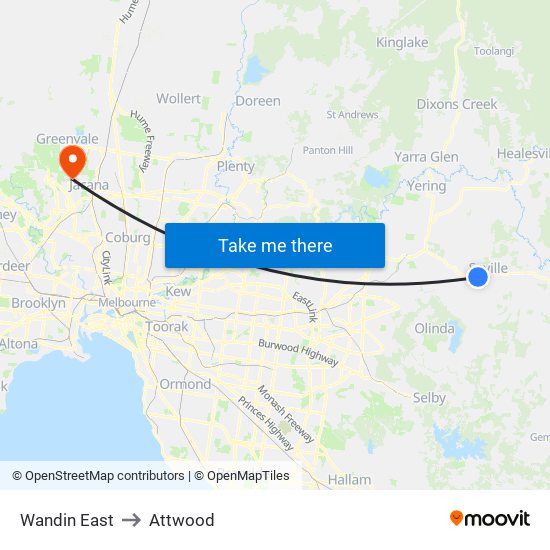 Wandin East to Attwood map