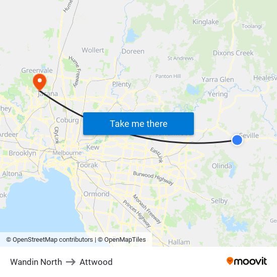 Wandin North to Attwood map