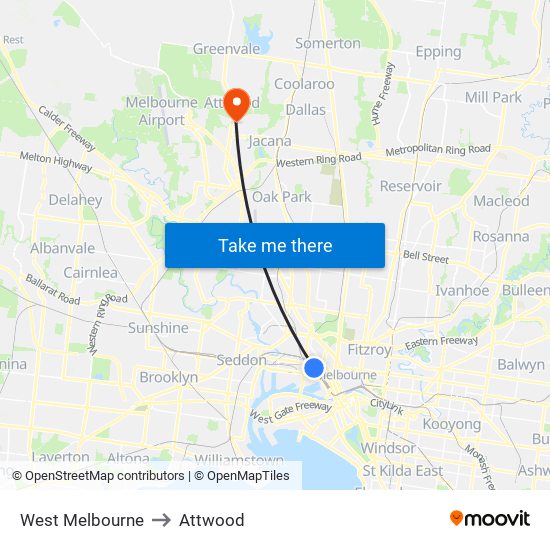 West Melbourne to Attwood map