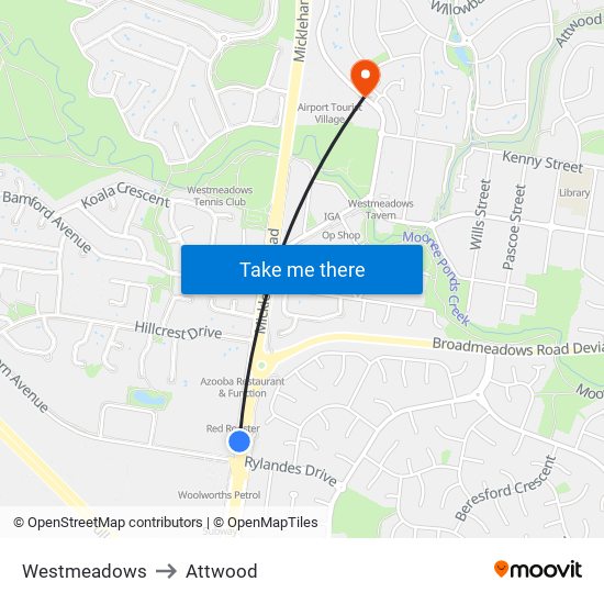 Westmeadows to Attwood map