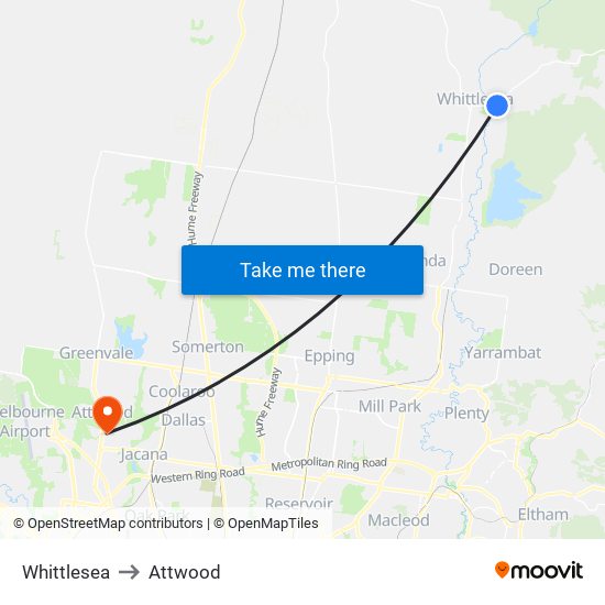 Whittlesea to Attwood map