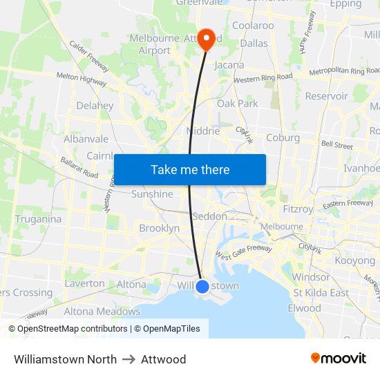 Williamstown North to Attwood map