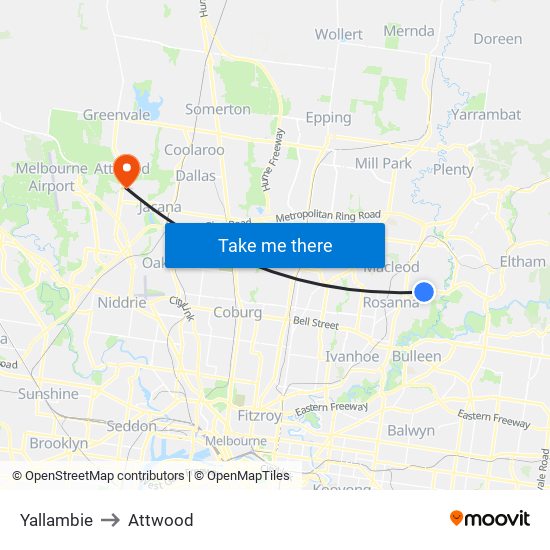 Yallambie to Attwood map