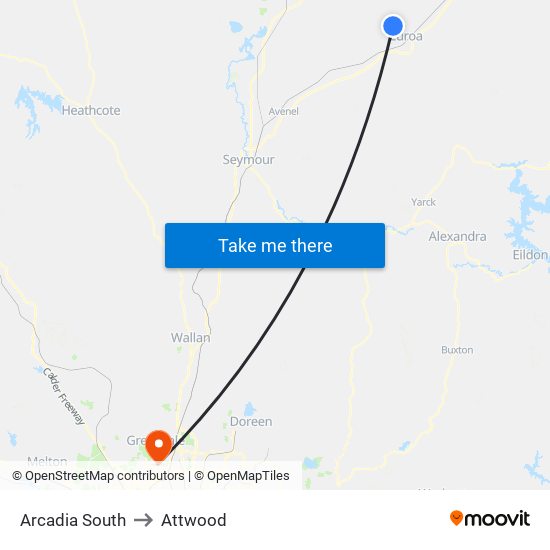 Arcadia South to Attwood map