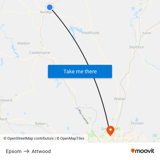 Epsom to Attwood map