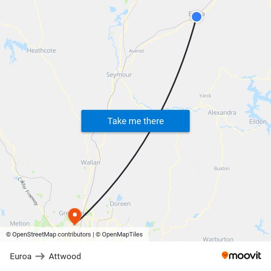 Euroa to Attwood map