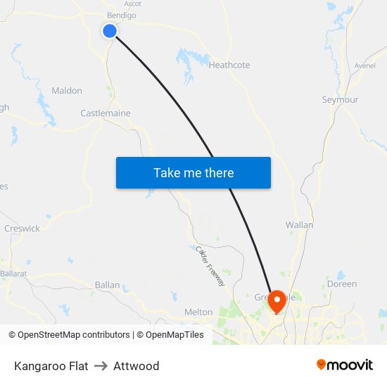 Kangaroo Flat to Attwood map