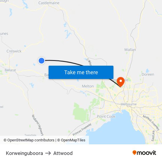 Korweinguboora to Attwood map