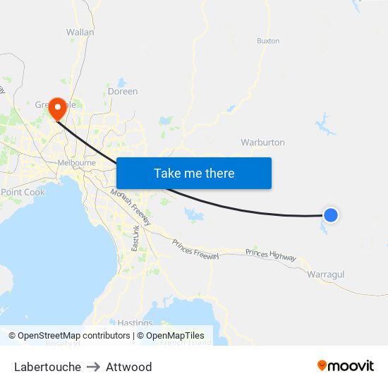 Labertouche to Attwood map