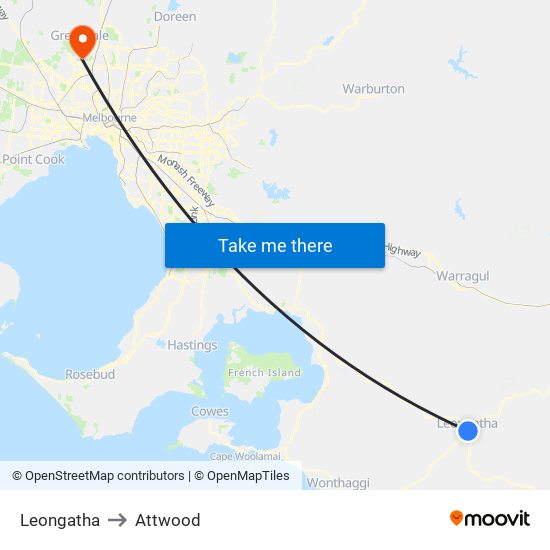 Leongatha to Attwood map