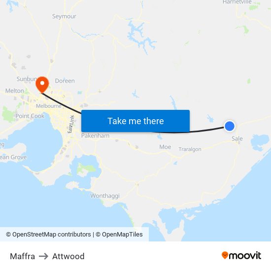 Maffra to Attwood map