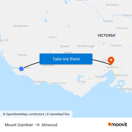 Mount Gambier to Attwood map