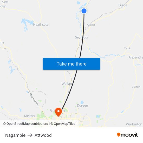 Nagambie to Attwood map