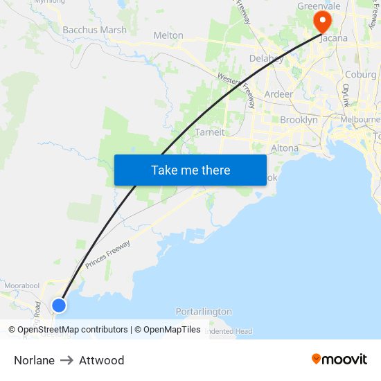 Norlane to Attwood map