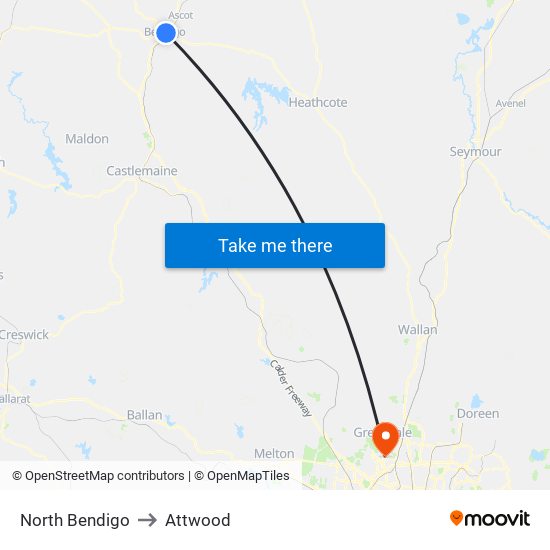 North Bendigo to Attwood map