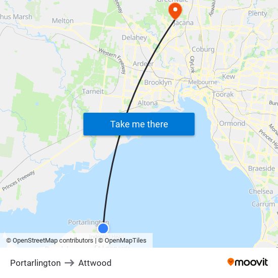 Portarlington to Attwood map