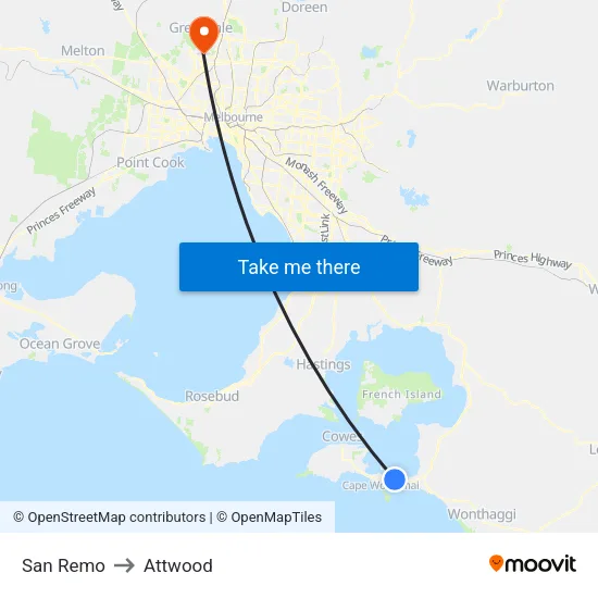 San Remo to Attwood map
