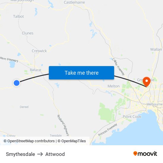 Smythesdale to Attwood map