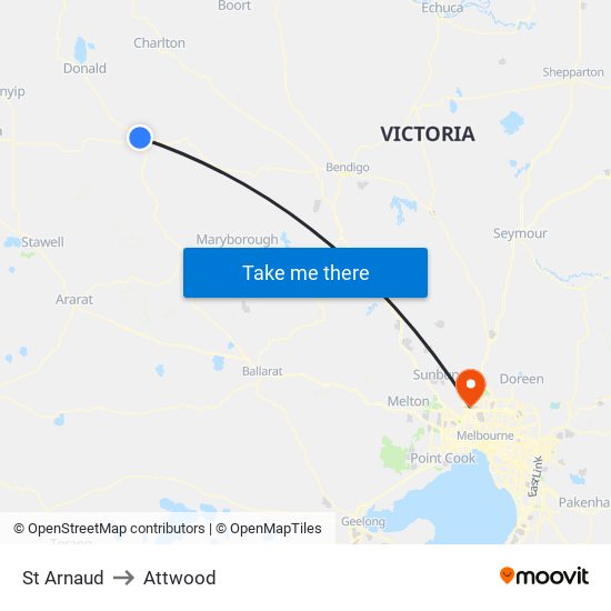 St Arnaud to Attwood map