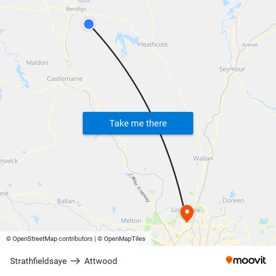 Strathfieldsaye to Attwood map