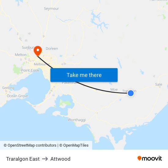 Traralgon East to Attwood map