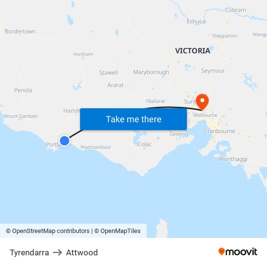 Tyrendarra to Attwood map