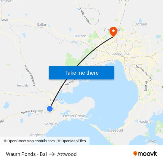 Waurn Ponds - Bal to Attwood map