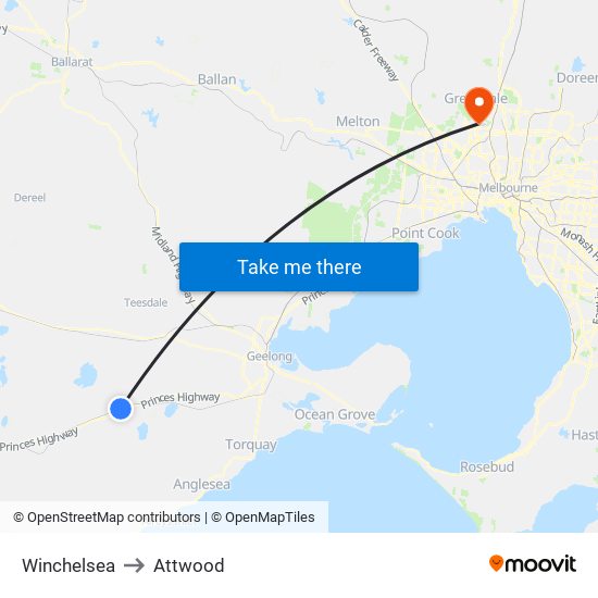 Winchelsea to Attwood map