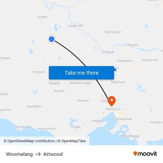 Woomelang to Attwood map