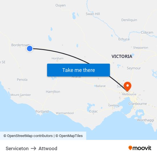 Serviceton to Attwood map