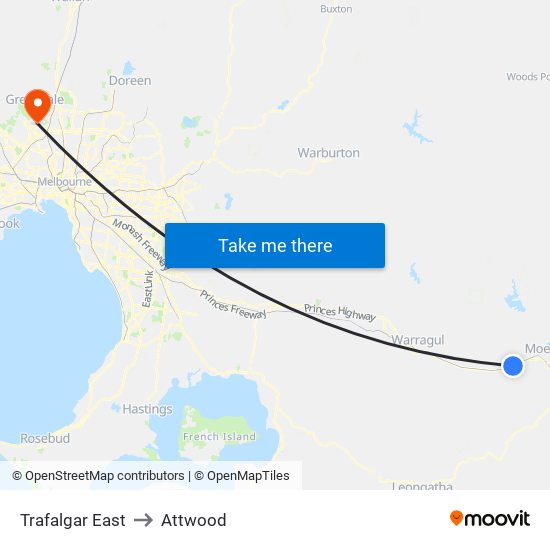 Trafalgar East to Attwood map