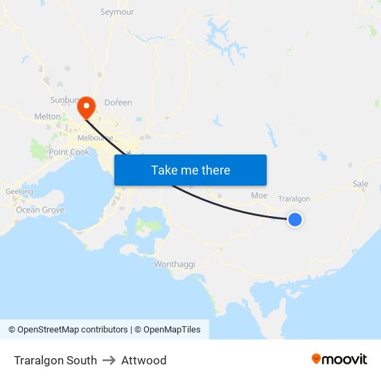 Traralgon South to Attwood map