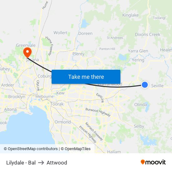 Lilydale - Bal to Attwood map