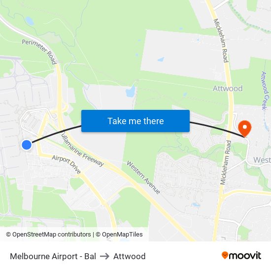 Melbourne Airport - Bal to Attwood map
