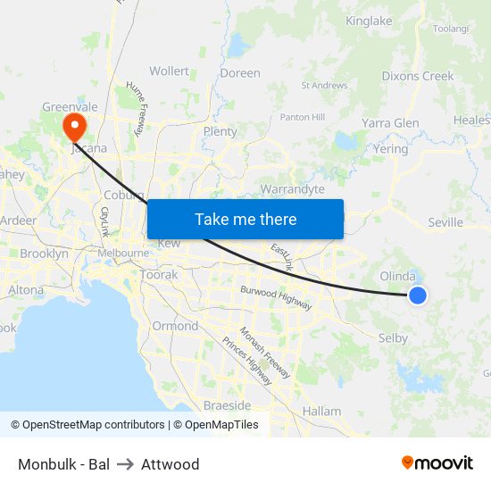 Monbulk - Bal to Attwood map