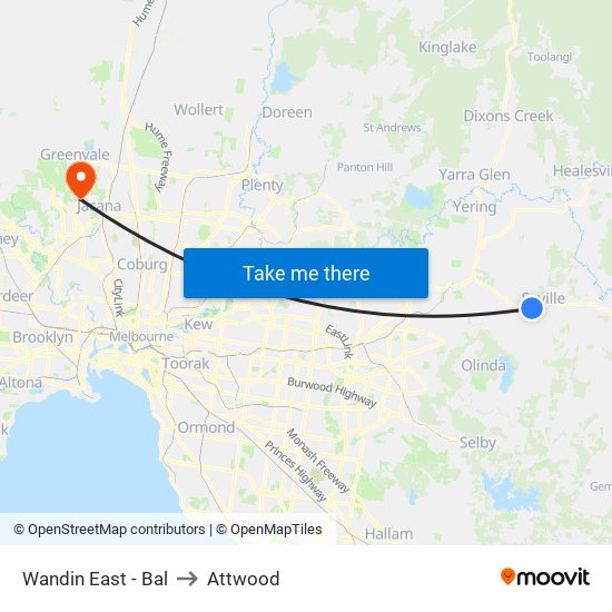 Wandin East - Bal to Attwood map