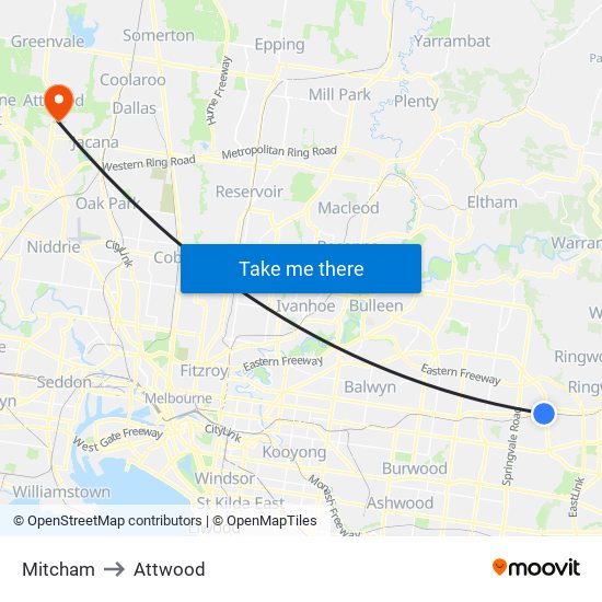 Mitcham to Attwood map