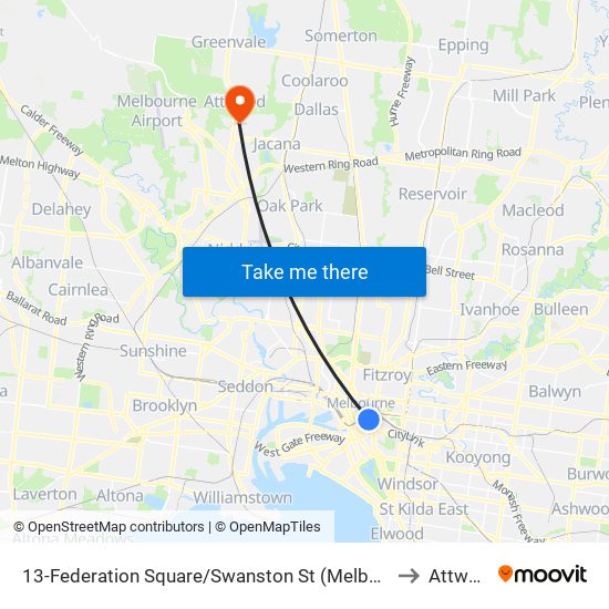 13-Federation Square/Swanston St (Melbourne City) to Attwood map