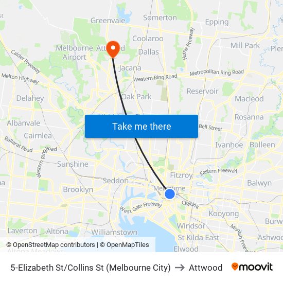 5-Elizabeth St/Collins St (Melbourne City) to Attwood map