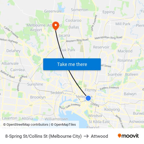 8-Spring St/Collins St (Melbourne City) to Attwood map