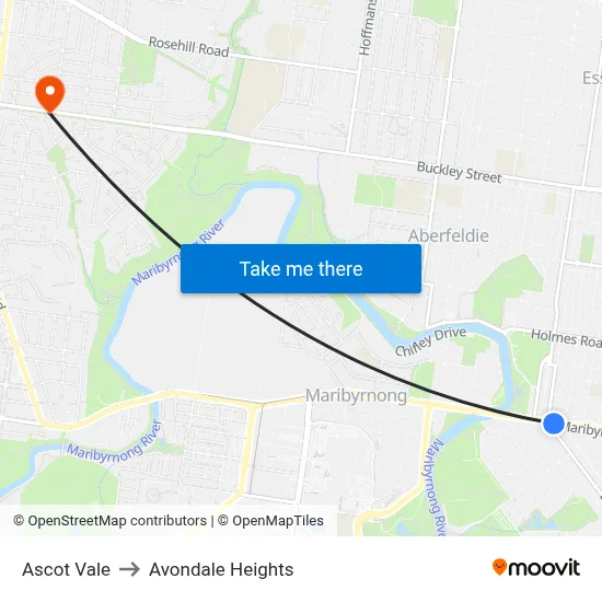 Ascot Vale to Avondale Heights map