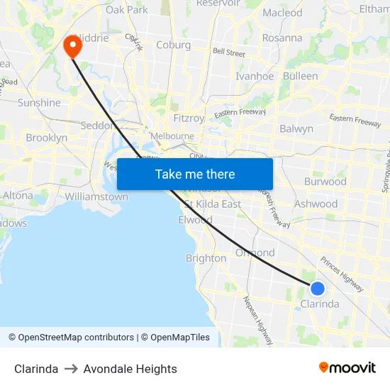 Clarinda to Avondale Heights map