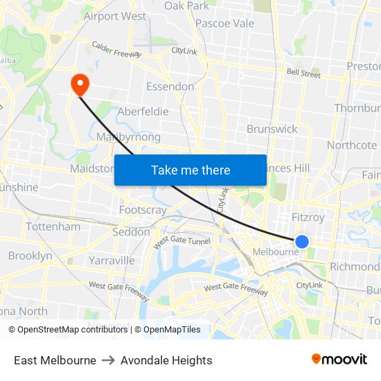 East Melbourne to Avondale Heights map