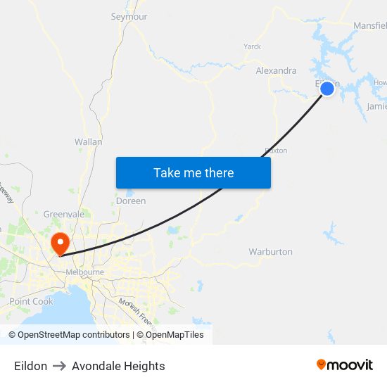 Eildon to Avondale Heights map