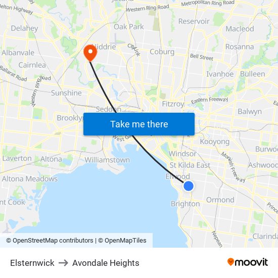 Elsternwick to Avondale Heights map
