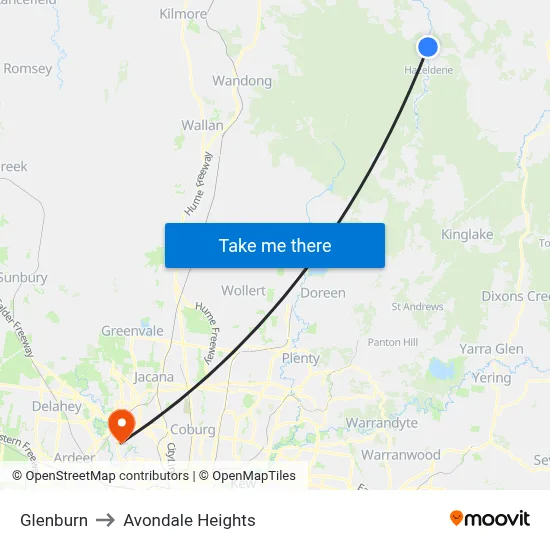 Glenburn to Avondale Heights map