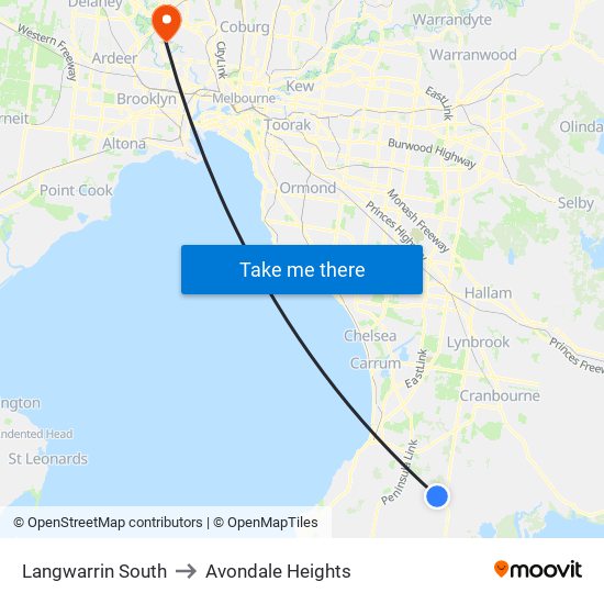 Langwarrin South to Avondale Heights map