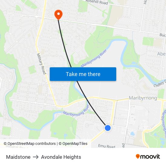 Maidstone to Avondale Heights map