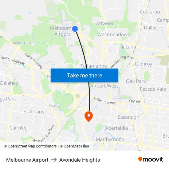 Melbourne Airport to Avondale Heights map