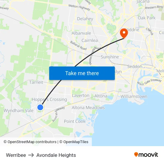 Werribee to Avondale Heights map